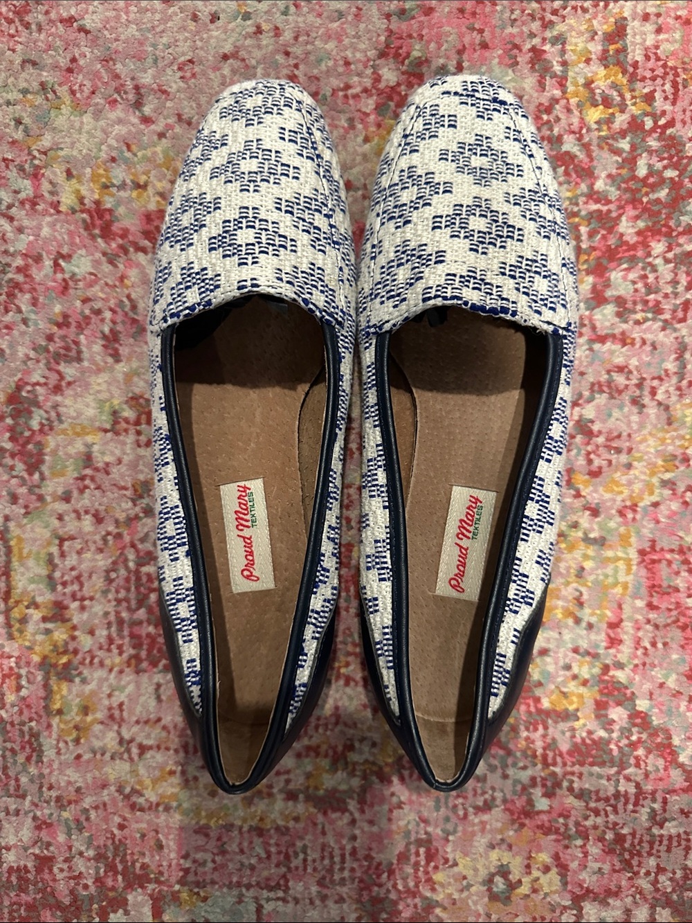 Vero Cuoio Navy and White Woven Loafers